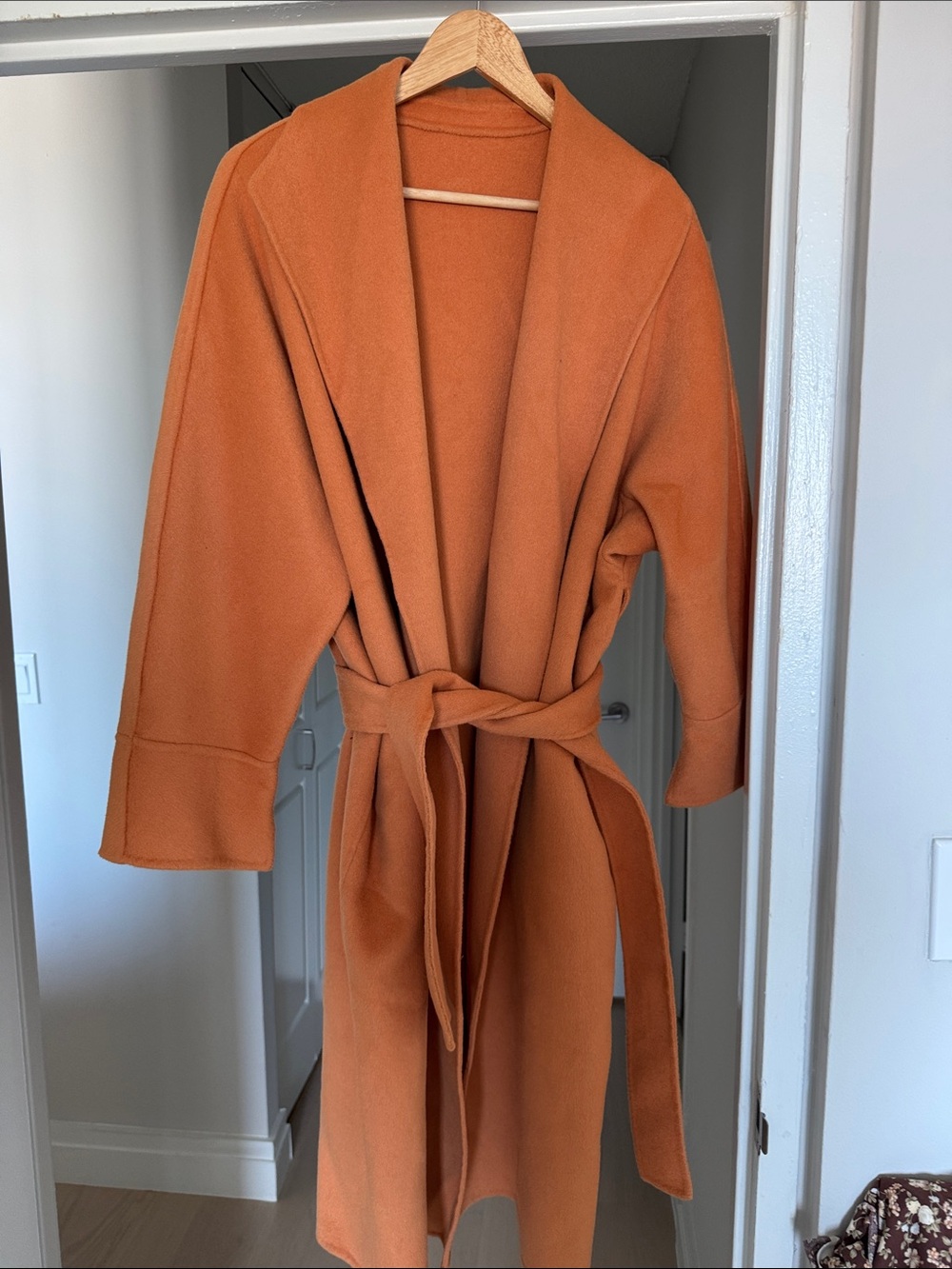 Women's Orange Fleece Robe with Tie Belt